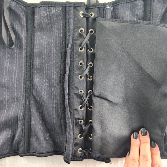 Glitter Sequin Bustier Lace Up Corset Zip Front Silver Black Women's Small - Picture 4 of 8